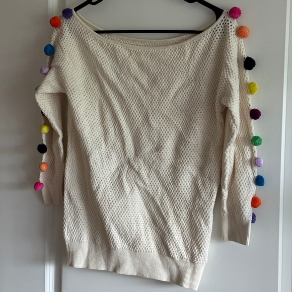 Anthropologie Cream Sweater with Multicolor Pom-Poms - Picture 6 of 13